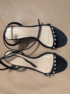 J. Crew Black Crystal Strap Ankle-Tie Sandals